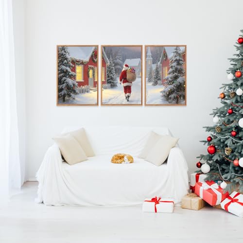3 Pcs Santa Is Coming To Town Framed Wall Art 12x16 Inch