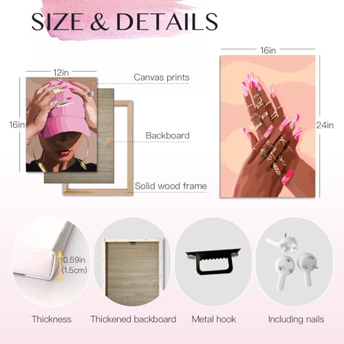 Wrapped Canvas Fashion Pink Black Girl Wall Art Set of 3 (3 Count)