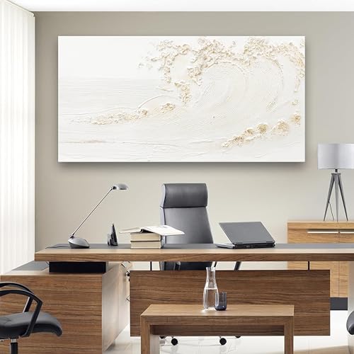 Canvas Wall Art Decor Modern Wall Art Pictures for Living Room Canvas Art Wall Decor Modern White Wall Art Prints Silent Waves Large White Artwork for Walls Bedroom Office Kitchen Wall Decor 24" X 48"