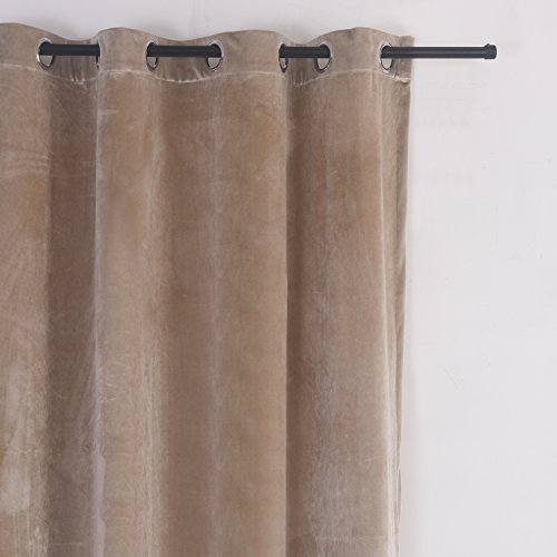 Super Soft Luxury Velvet Curtains Set of 2 Sand Color Room Darkening Blackout Drapes Drapery Cream 52 Inch Wide by 84 Inch Length with Grommet Sand