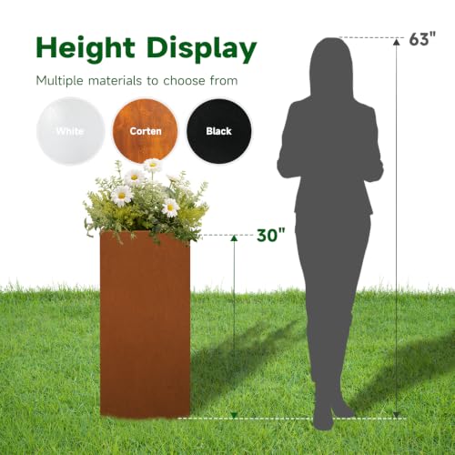 Corten Steel Tall Planter Box 14"x14"x30" Rusted Metal Spliced Planter