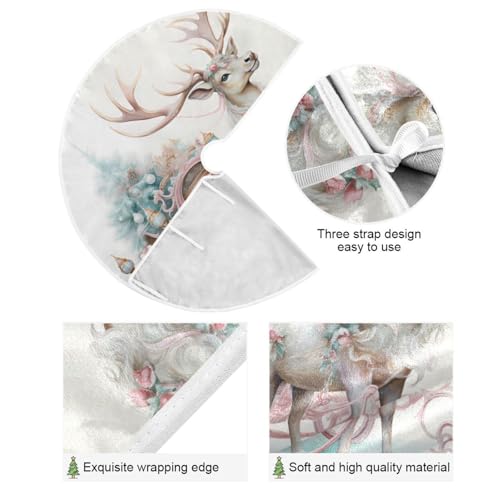 36 Inch Pink Elk Christmas Tree Skirt for New Year Party Decorations and Xmas Tree Mat