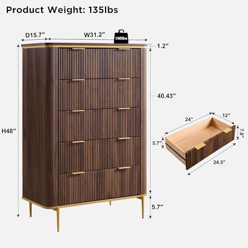 Fluted 5 Drawers Dresser for Bedroom