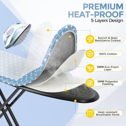 Foldable 7 Level Heigh Adjustable Ironing Board with Iron Rest