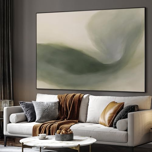 36"x46" Extra Large Framed Wall Art Abstract Green Swirl Soft Fluid Modern Illustration for Home Living Room Bedroom Decor