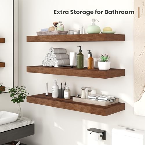 16 x 12 Deep Floating Shelves Wall Mounted Set of 2 Walnut (2 Count)