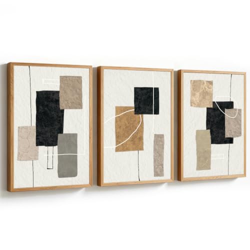 KAlRNE Beige Wall Decor Minimalist Block Lines Art Prints Set (3 Count)