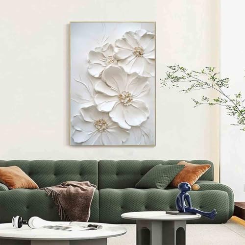 White Flower Canvas Wall Art White Floral Picture Abstract Print Blooming Flowers Wall Art Texture Floral Canvas Minimalist Botanical Prints Abstract Botanical Picture Room Decor 16x24inch No Frame