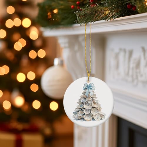 Blue Coastal Ocean Shell Tree Christmas Ceramic Ornament Gifts