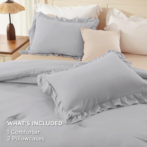 Silver Gray Ruffle California King Comforter Set