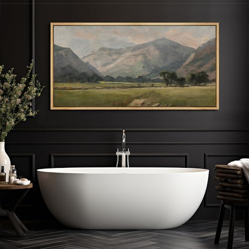 Extra Large Framed Canvas Print Wall Art Pastoral Beauty Classic Mountainous Landscape Illustrations Antique Retro Fine Art Illustrations Decorative Colorful for Bedroom
