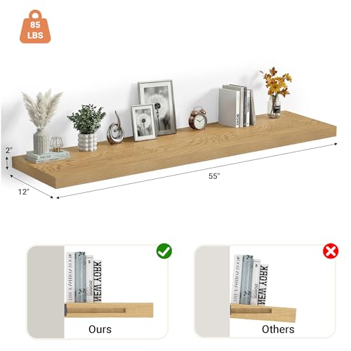 55 x 12 Deep Floating Shelves Wall Mounted Set of 1 Oak