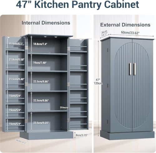 47" Kitchen Pantry Cabinet with Doors and Adjustable Shelves