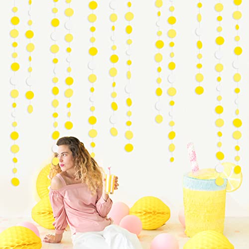 46 Ft Yellow White Circle Dots Garland Gradient Yellow Polka Dot Hanging Paper Streamer for Wedding Bridal Shower Birthday Engagement Bee Sunflower Lemon Themed Party Decorations Supplies