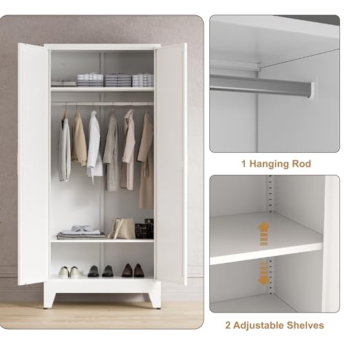 71'' Farmhouse Metal Wardrobe Cabinet with Hanging Rod