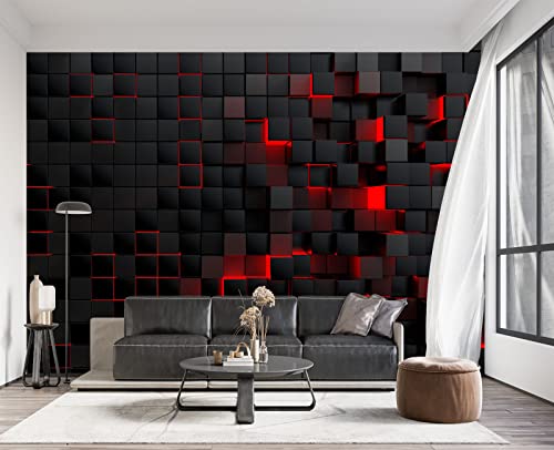 Tech Red Blocks wall Mural Wallpaper for Bedroom 137" x 100" (95.12 Sq Ft)