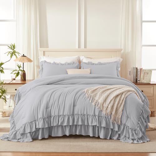 Silver Gray Ruffle Full Size Comforter Set