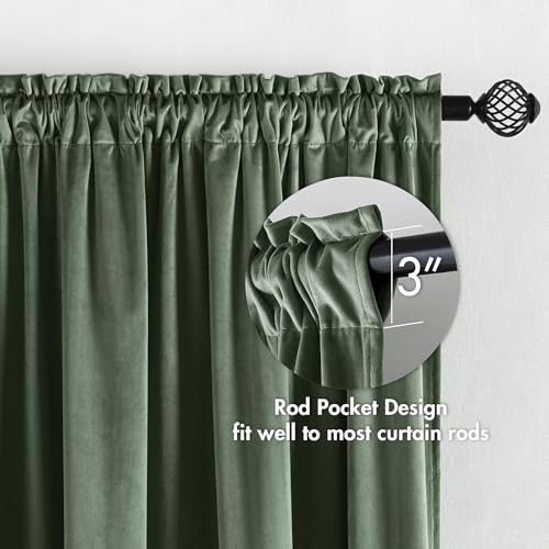 Sage Green Blackout Velvet Curtains Drapes 90 Inch Long 52"x90" (2 Count)