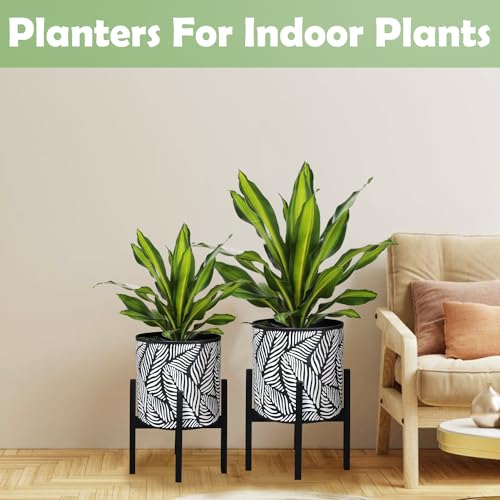 10 & 12 Inches Flower Plant Pot with Stand Set of 2 with Drainage Holes (2 Count)