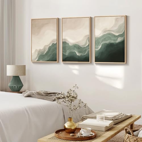 Framed Green and Beige Minimalist Abstract Wall Art (3 Count)