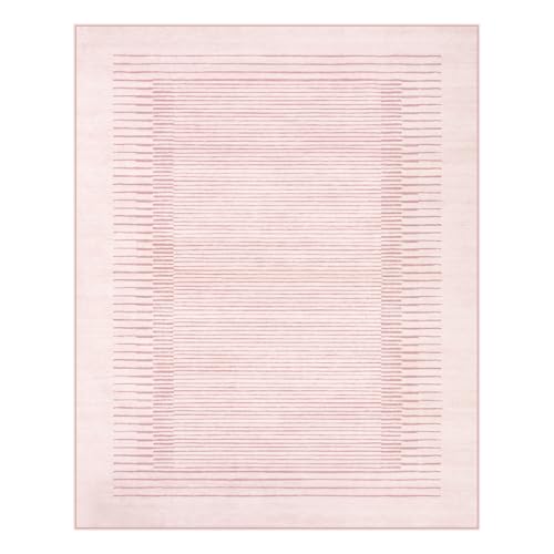 Washable Pink Striped Rug for Bedroom 8x10