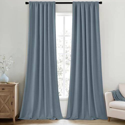 100% Blackout Back Tab Pleat Linen Curtains 50" Wx84 L (2 Count)
