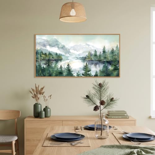 Watercolor Mountain Forest Framed Canvas Wall Art Set