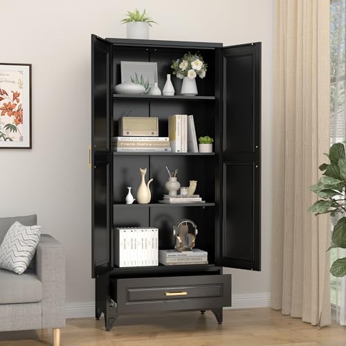 75" Metal Storage Cabinet with Doors and 3 Adjustable Shelves