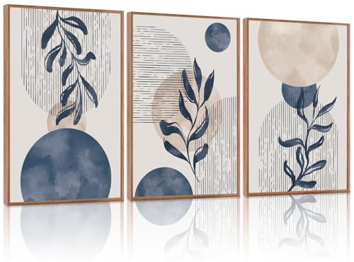Boho Blue Plant Abstract Geometric Botanical Wall ArtSet
