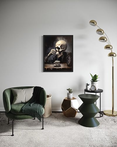 Skull Drinking Coffee Poster Art Print