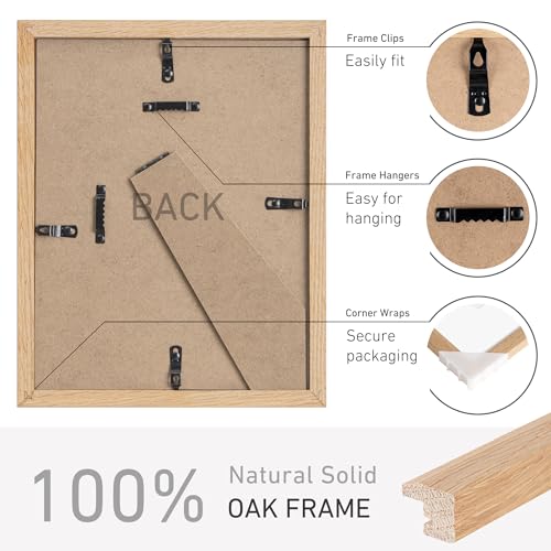 8x10 Picture Frame Natural Solid Oak Photo Frames with 5x7 Removable Mat Wall Hanging Large Handcrafted Frame with HD Plexiglass Wall and Tabletop Display Large Poster Frame