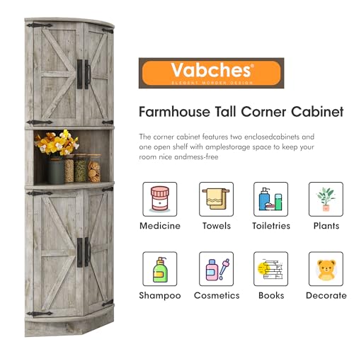 64.8" Tall Farmhouse Corner Cabinet with 4 Doors and 5 Storage Shelves