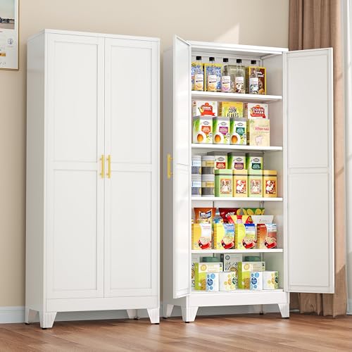 Metal Pantry Cabinet with 2 Doors and Adjustable Shelves