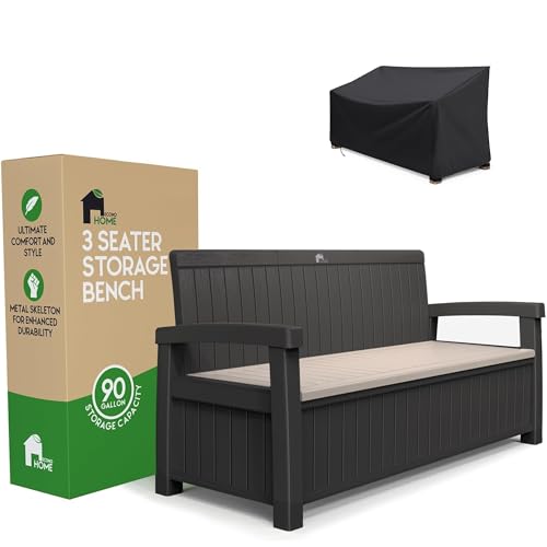 3 Seat Outdoor Storage Bench with Rain Cover
