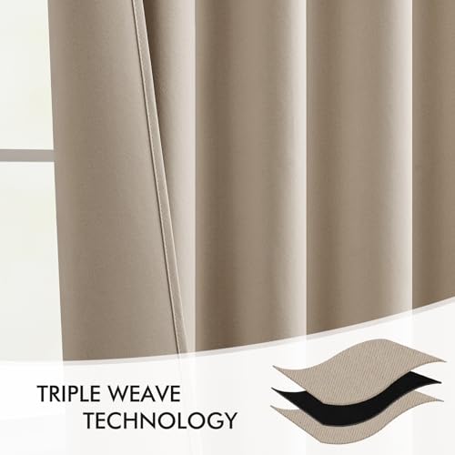 Taupe Back Tab Blackout Curtains 52x90 Inch Long 2 Panels Set (2 Count)