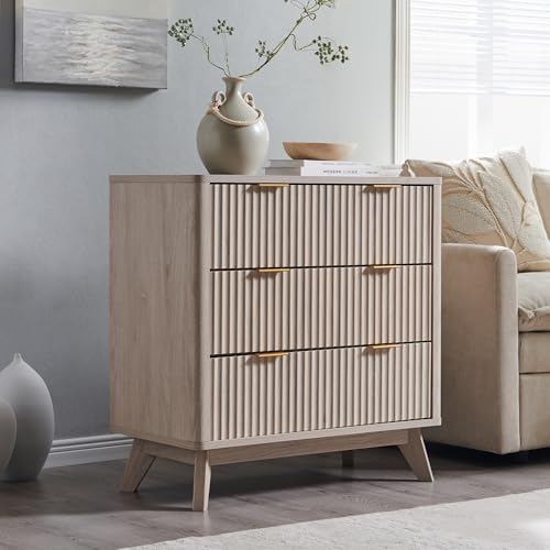 32" Large Fluted Nightstand with 3 Drawers