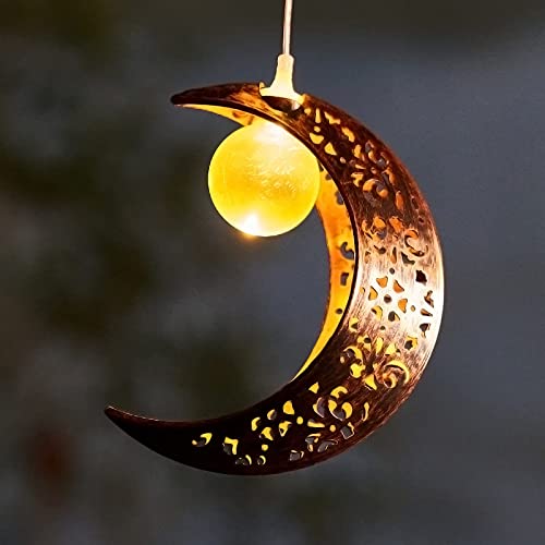 Solar Moon Wind Chimes Outdoor Solar Lights Windchimes Waterproof Hanging Decorations Gifts for Garden Patio Birthday Thanksgiving Home Party