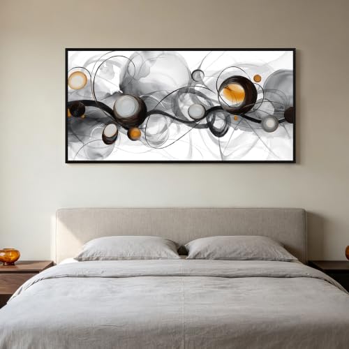 Abstract Wall Art for Living Room Black White Orange Picture 58x29 Inches