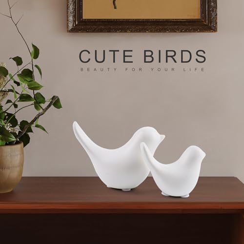 Small White Birds Statues Home Decor Modern Style Decorative Ornaments for Living Room Decor (2 Count)