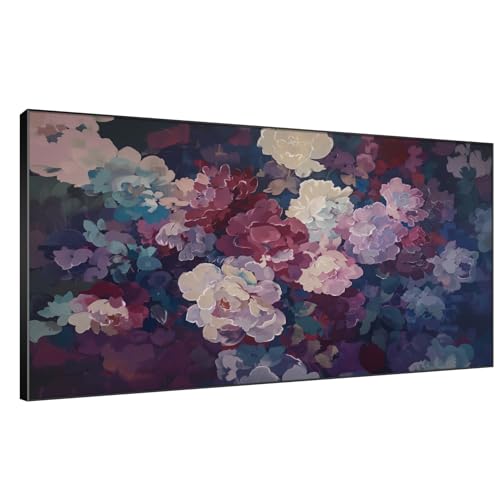 24"x46" Extra Large Framed Wall Art Bold Peony Bloom in Colorful Impressionist Style