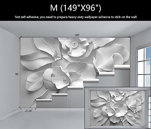 3D Gray Floral Wallpaper Large Flower Peony Wall Mural for Bedroom