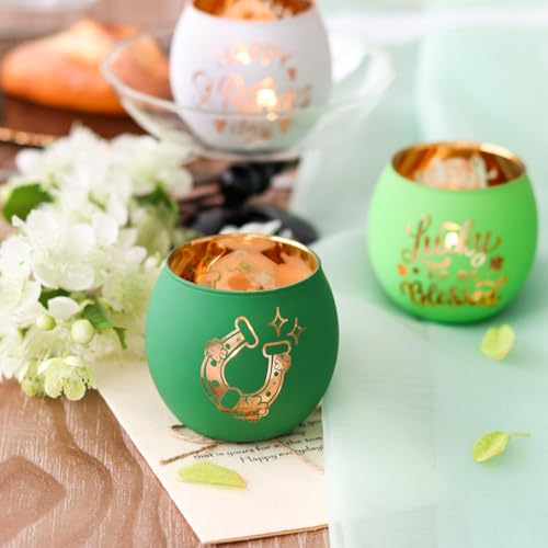 St. Patrick's Day Candle Holders 6PCS St Patricks Day Shamrocks Decorations for Table Centerpiece (6 Count)