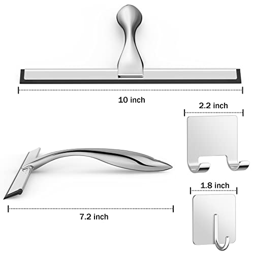 All Purpose Stainless Steel Shower Squeegee for Shower Glass Door with 2 Adhesive Hooks