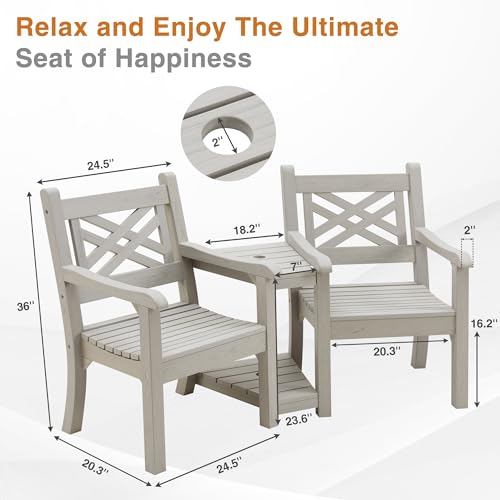 2 Person Poly Lumber Conversation Bench with Middle Side Table