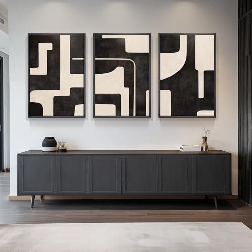 Large Framed Neutral Abstract Canvas Wall Art for Living Room