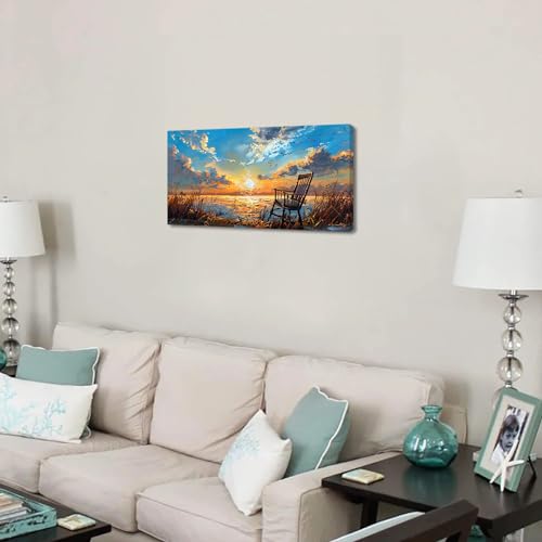 Canvas Prints Wall Art Sunset Ocean Beach Pictures Photo nature landscape Paintings for Living Room Bedroom Home Decorations Modern Stretched and Framed Seascape Waves Landscape Artwork
