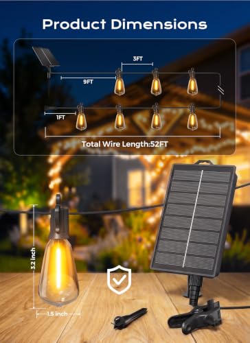 52FT Solar String Lights Outdoor Waterproof (52 Foot)