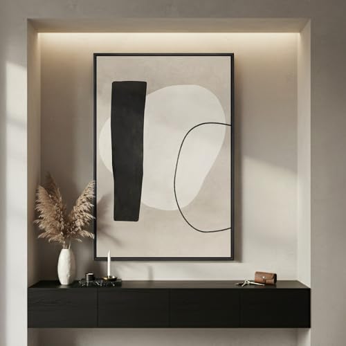 Framed Modern Black White Beige Abstract Wall Art