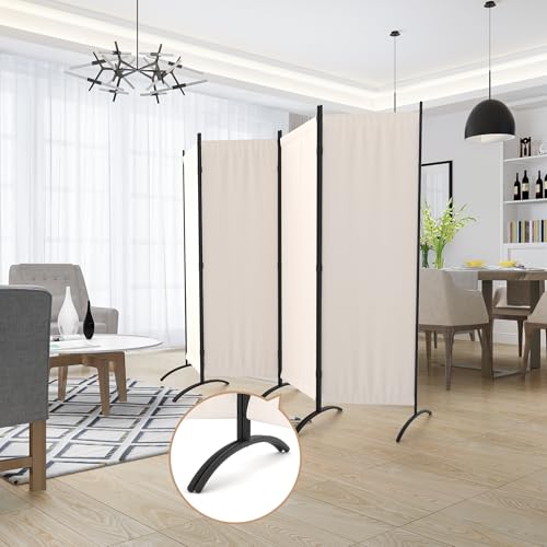 Room Divider 4 Panel Folding Screen Portable Wall with 5 Curved Metal Feet Partition Room Dividers