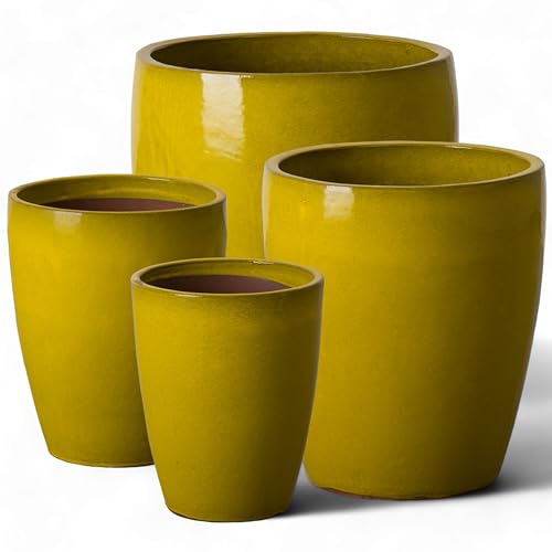 Bullet 18 in. Mustard Yellow Ceramic Round Planter